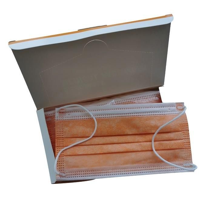 Factory Workshop Fashion Orange Polypropylene High Quality Latex Free Electronic Industry Non Woven Surgical Hospital Disposable 3-Ply Face Mask