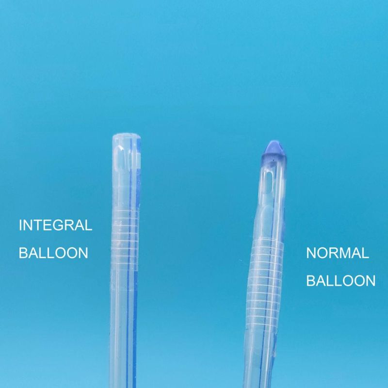 2 Way Blue or Transparent Silicone Foley Catheter with Unibal Integral Balloon Technology Integrated Flat Balloon Central Open Tipped Suprapubic Use