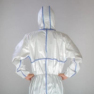 En14126 Anti-Static Waterproof Disposable Tape Seam Microporous Film Laminated Materials Anti Pneumonia Coverall with Hood