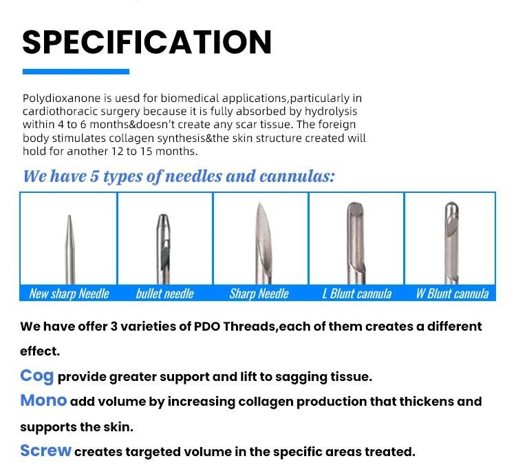 Korea Face Lifting Hilos Tensores Surgical Suture Needle Molding Cog 3D 4D 6D Plla Pcl Eye Mono Screw Pdo Thread Lift