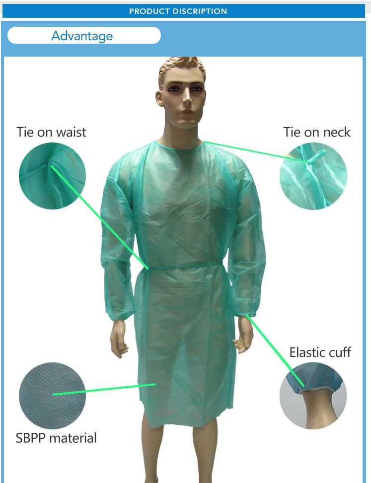 FDA Factory Waterproof Isolation Gown Disposable PE/CPE Surgical Blue Plastic Isolation Gown