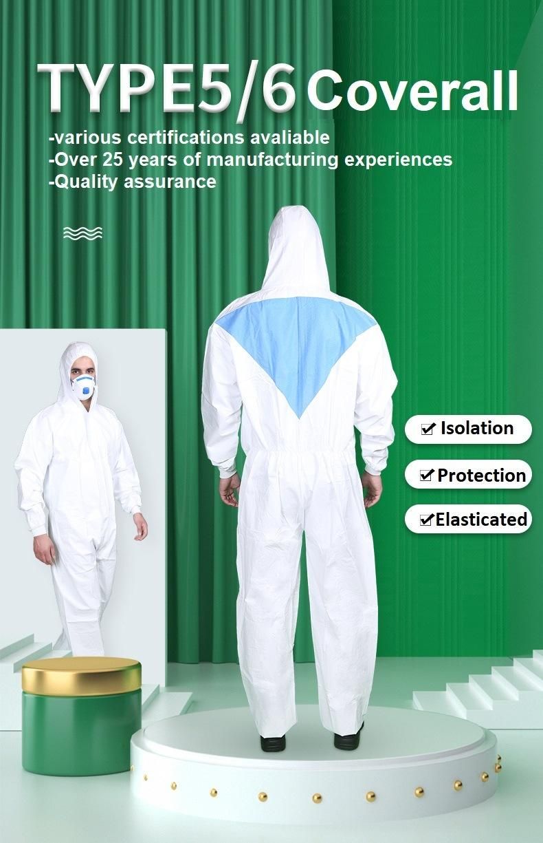 Type 5 6 Nonwoven SMS Safety Isolation Gown Protective Clothing Suit