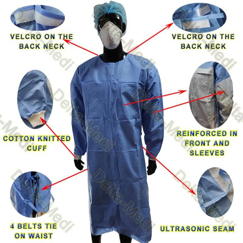 Reinforced Sterile Disposable Surgical Gown Hospital SMS Patient Surgical Gown