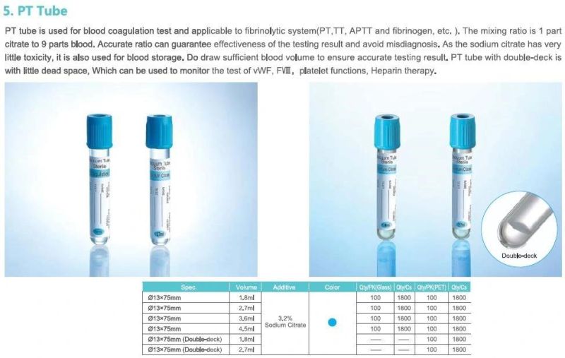 Medical Vacuum Blood Collection Tube for Pet or Glass