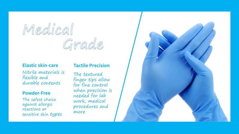 High Quality China Wholesale Blue Disposable Nitrile Examination Gloves for Safety