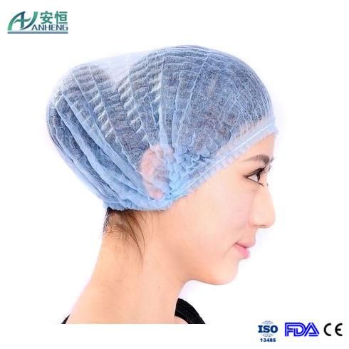 Disposable White Mob/Mop Caps Hairnets Blue Stripe