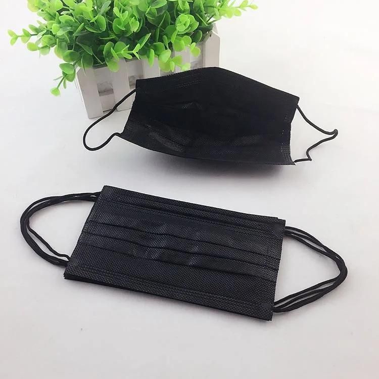 Fashion Black Colour Mask 3ply Non-Woven Earloop Disposable Medical Face Mask Black Respirator