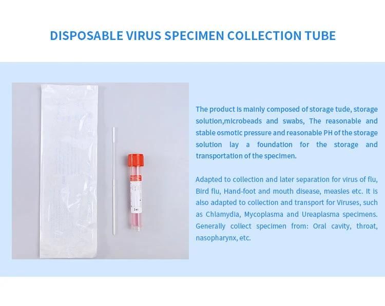 Disposable Test Sample Viral Transport Medium Vtm with Swab