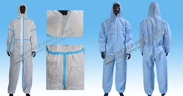 Disposable Nonwoven Coverall with White Blue Orange Color