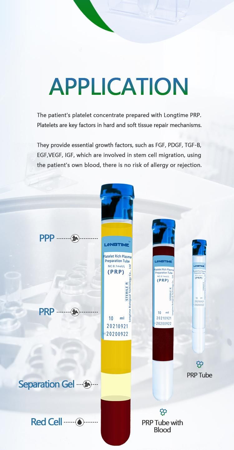 Longtime Centrifuge Laboratory Hair Prp Tube with Anticoagulant Sodium Citrate Nc