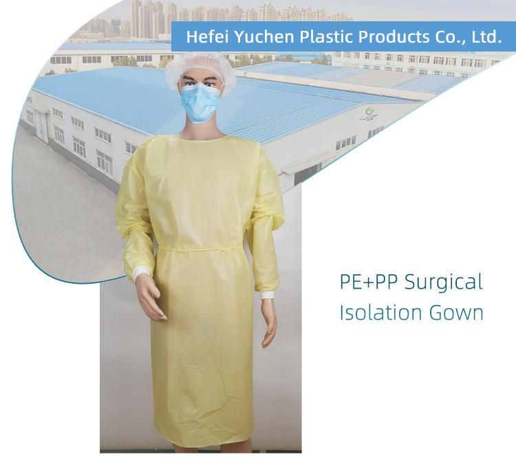 2022 Personal Protective Clothing 30GSM PP+PE Isolation Gown with Elastic Cuff