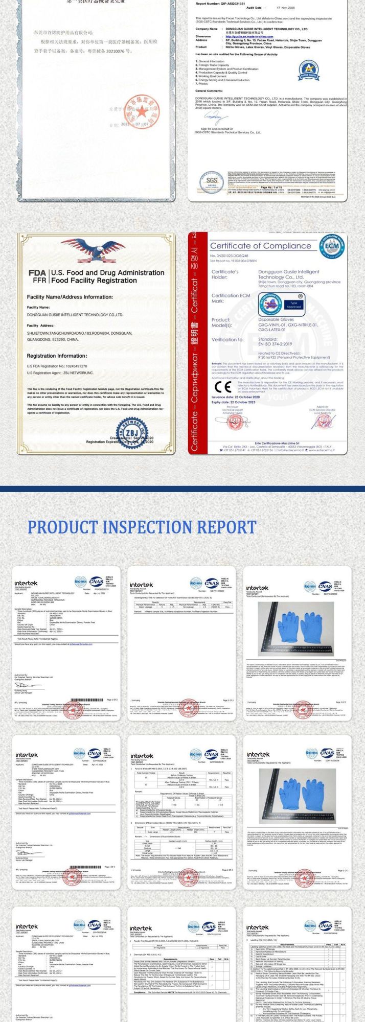 Disposable Examination Nitrile Gloves 100% L/C Sign with Factory