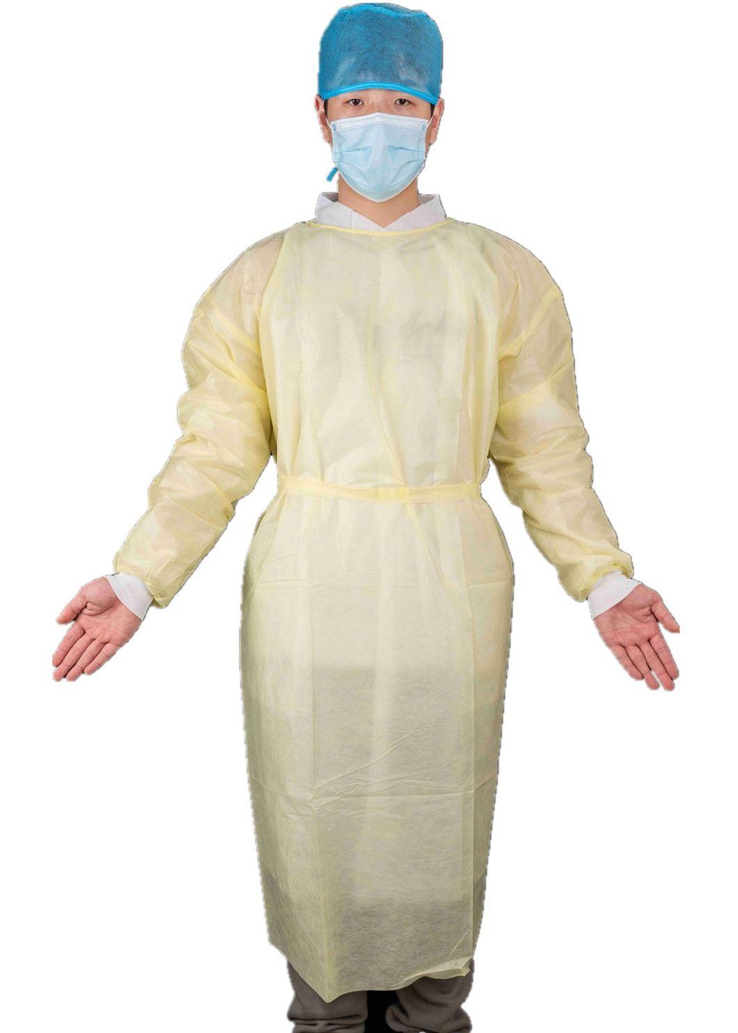 Yellow Disposable Protective Medical SMS Isolation Gown with Knitted Wrist