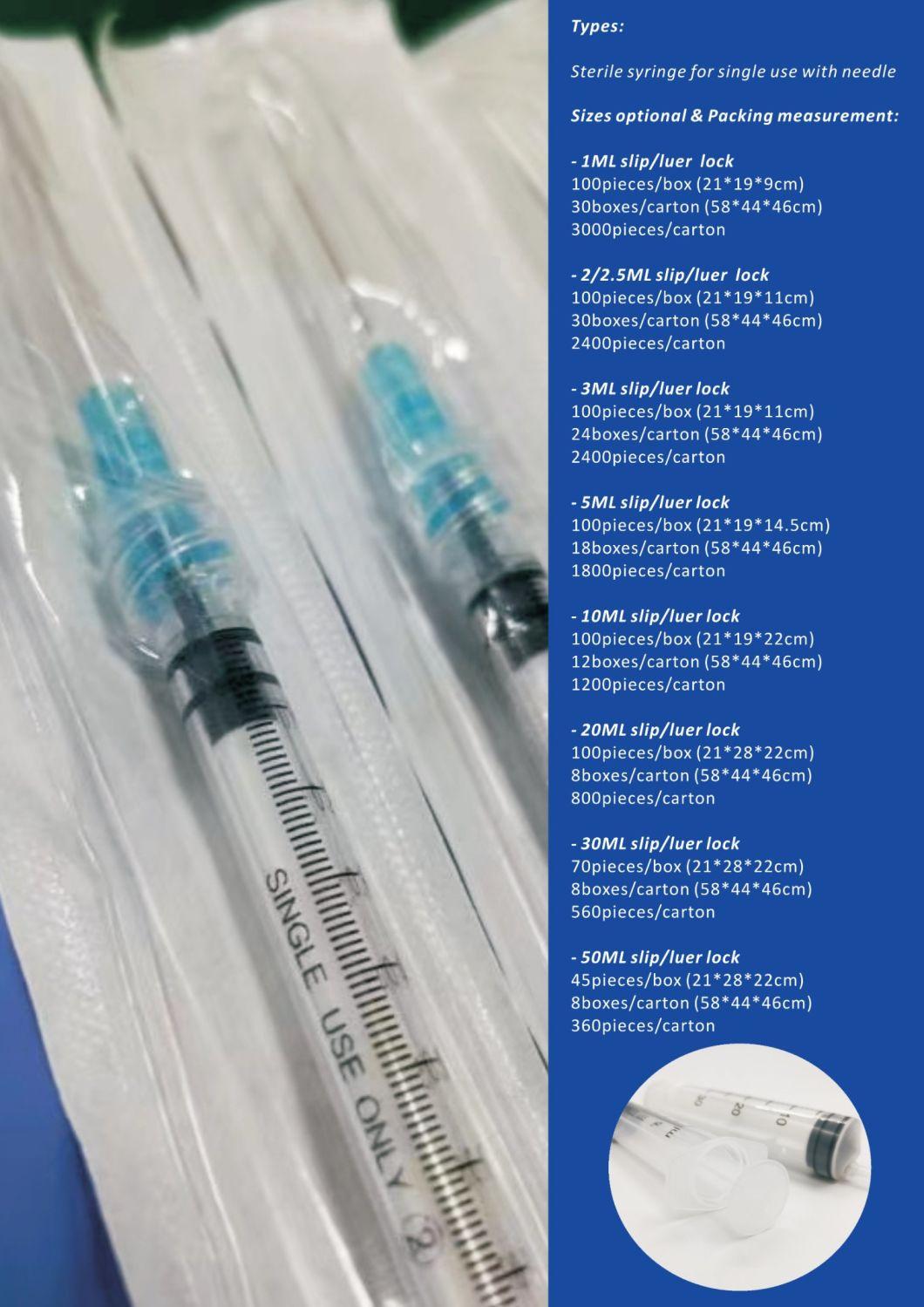 Medical Equipment Injector Syringe with Needle 1ml 50ml Optional Slip Luer Lock