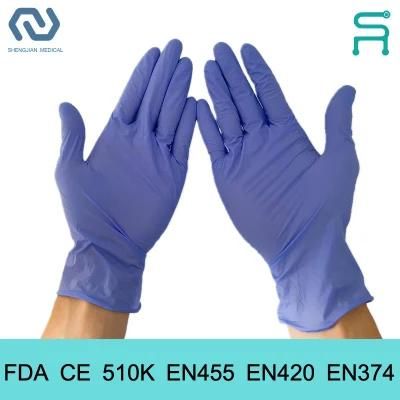 510K En455 FDA CE Disposable Nitrile Examination Gloves for Multi-Domain Use