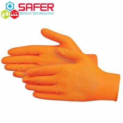 Diamond Textured Orange Powder-Free Disposable Nitrile Gloves, 6 Mil, 8 Mil