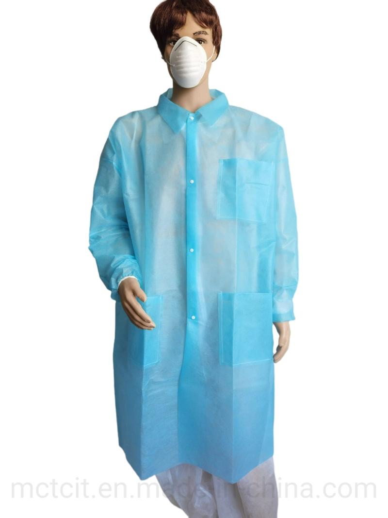 Wholesale Unisex Disposable Worker Cloth Nonwoven PP Lab Coat with Long Sleeves