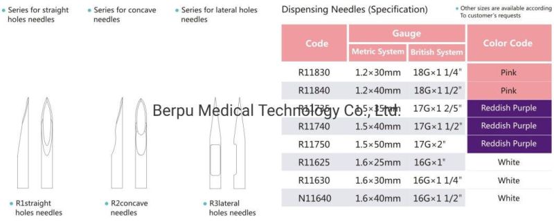 Berpu Disposable Medical Dispensing Needle Straight Hole Needle Lateral Hole Needle Concave Needle with 16g 17g 18g CE ISO FDA