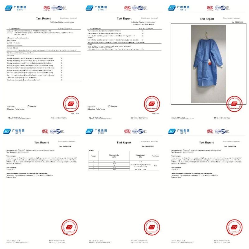 Disposable Sterile 45GSM SMS Non Woven Fabric Medical Standard Surgical Gown for Hospital