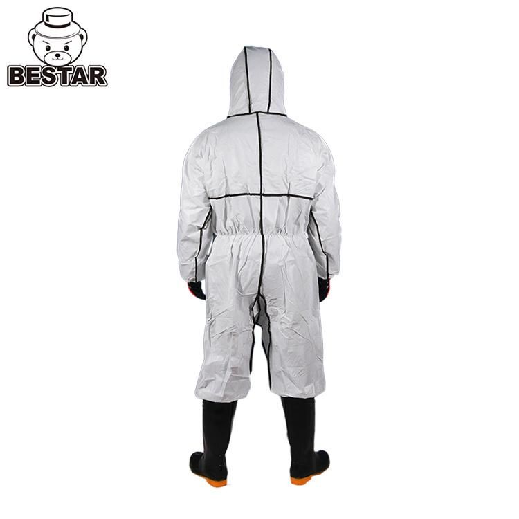 Disposable Microporous Film Type 4b/5b/6b En14126 Medical Coverall with Bound Seam