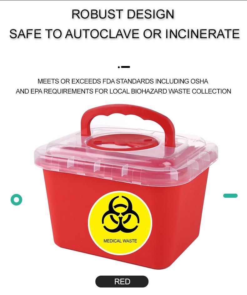 5L Medical Biohazard Waste Bin, Square Medical Sharps Container with Handle