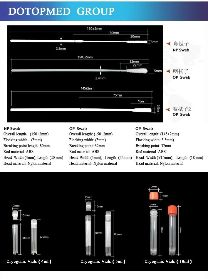 Disposable Medical Supplies Sampling Kit Virus Transport Medium Sample Tube with Flocking Swab