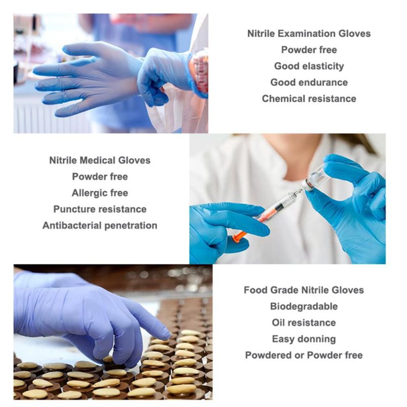 Multi Use Disposable Glove Blue Powder Free Medical/ Non Medical Nitrile Gloves