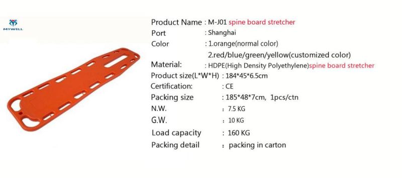 M-J01 High Quality Medical Density Board High Strength Ambulance Water Rescue Spine Board Stretcher