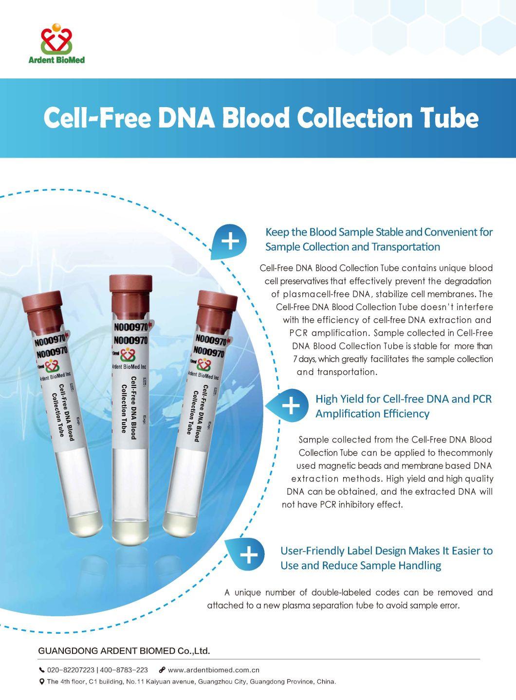 Disposable Medical Consumable for Lab or Hospital Cell-Free DNA Blood Collection Tubes