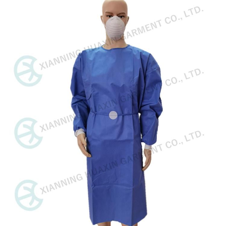 03G Blue SMS Doctors Dress Disposable Medical Isolation Gown Surgical Gown with Knit Cuff for Hospital Operating Theater