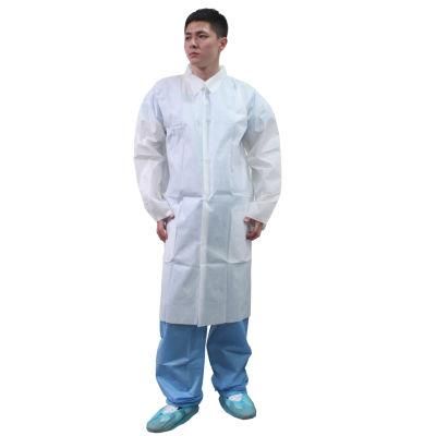 Cheap Blue SMS Disposable Lab Coat with Knitted Cuff