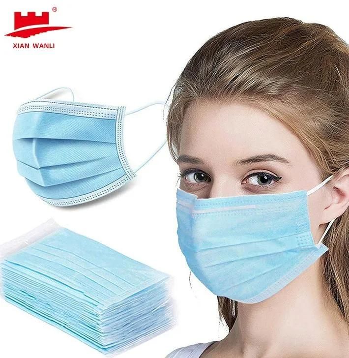 Protective Face Mask in Medical 3 Ply Disposable Nonwoven Surgcal Medcal Face Mask with Elastic Ear-Loops/Tie-on