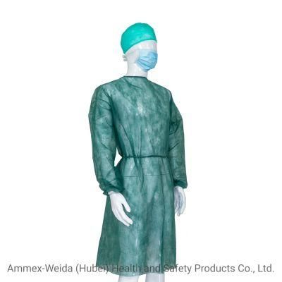 Disposable Use Water Resistance Non-Woven Isolation Gown with Elastic Wrist Medical Use PP Isolation Gown