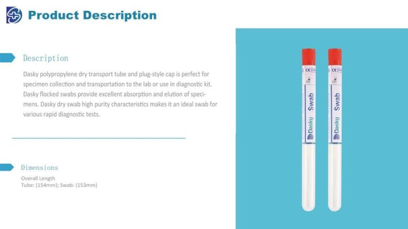 New Type Dry Transport System Flocked Swab Test Swab for Throat or Nasal Breakpoint at 80mm or 100 mm