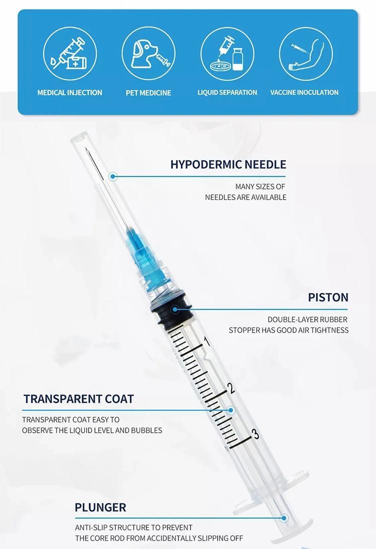 Wholesale Prices 1ml 2ml 3ml 5ml 10ml 20ml 50ml 60ml Injection Luer Lock Retractable Medical Disposable Syringe