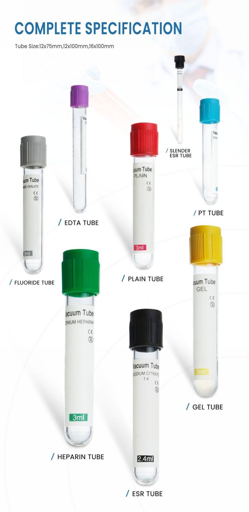 Disposable Medical Vacuum Blood Tube Vacuum Blood Collection Tube