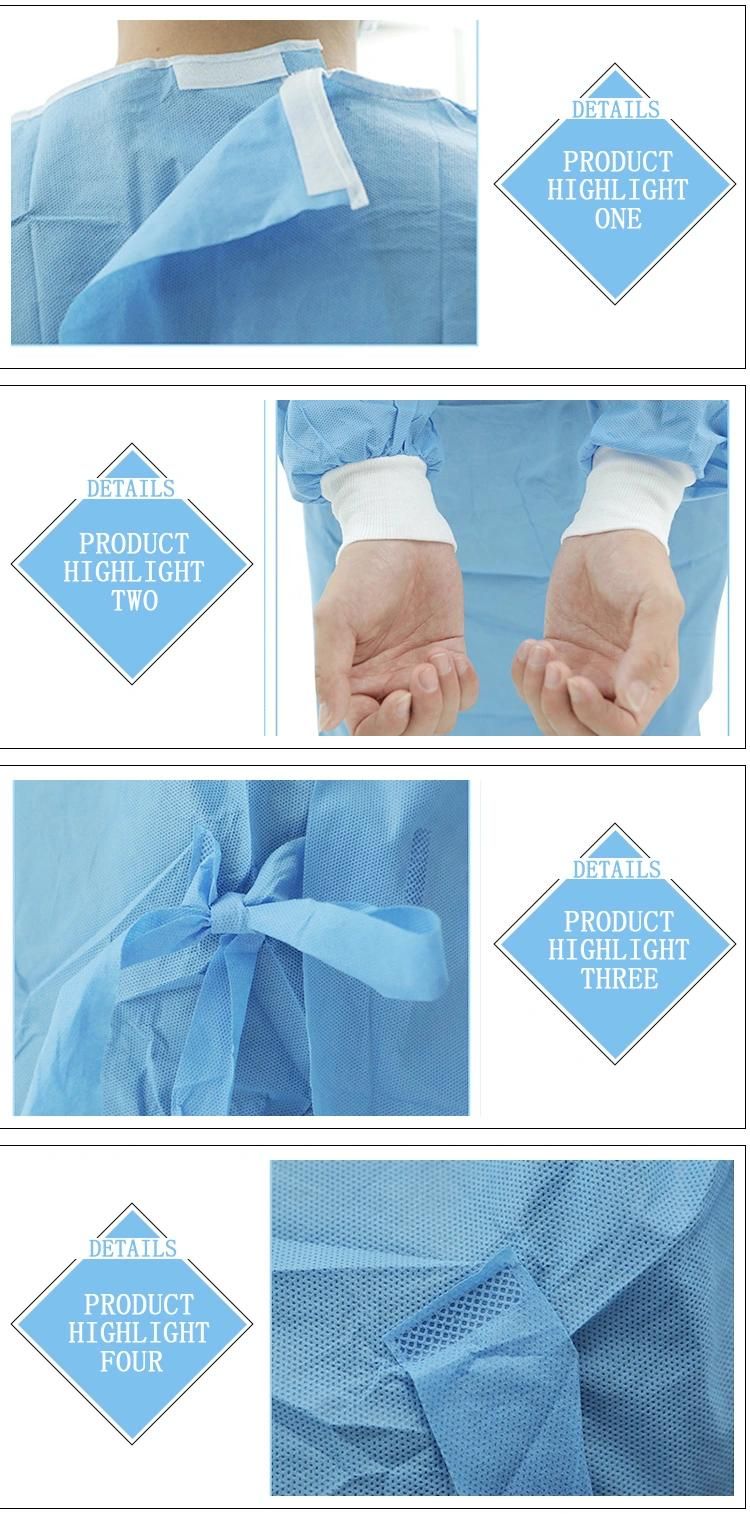 PP/PP+PE/SMS Disposable Surgical Gowns/Doctor Clothes with Knitted Cuff