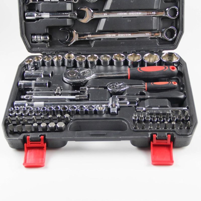 82PCS Cr-V Hand Tool Set Rubber Material Adjustable Ratchet Socket Set Ratchet Wrench