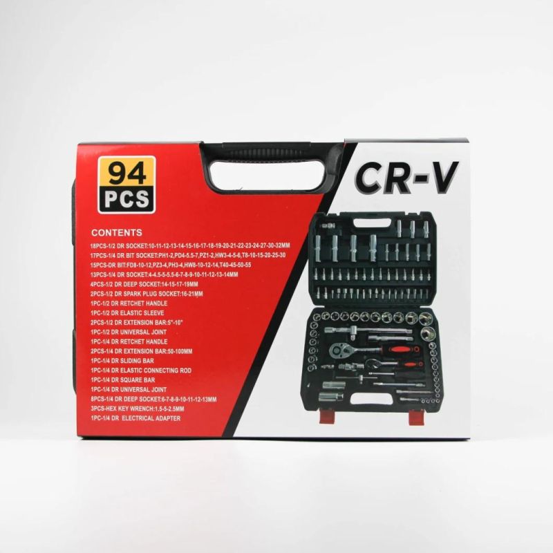 94PCS Cr-V Hand Tool Set Carbon Steel Socket Set Ratchet Wrench