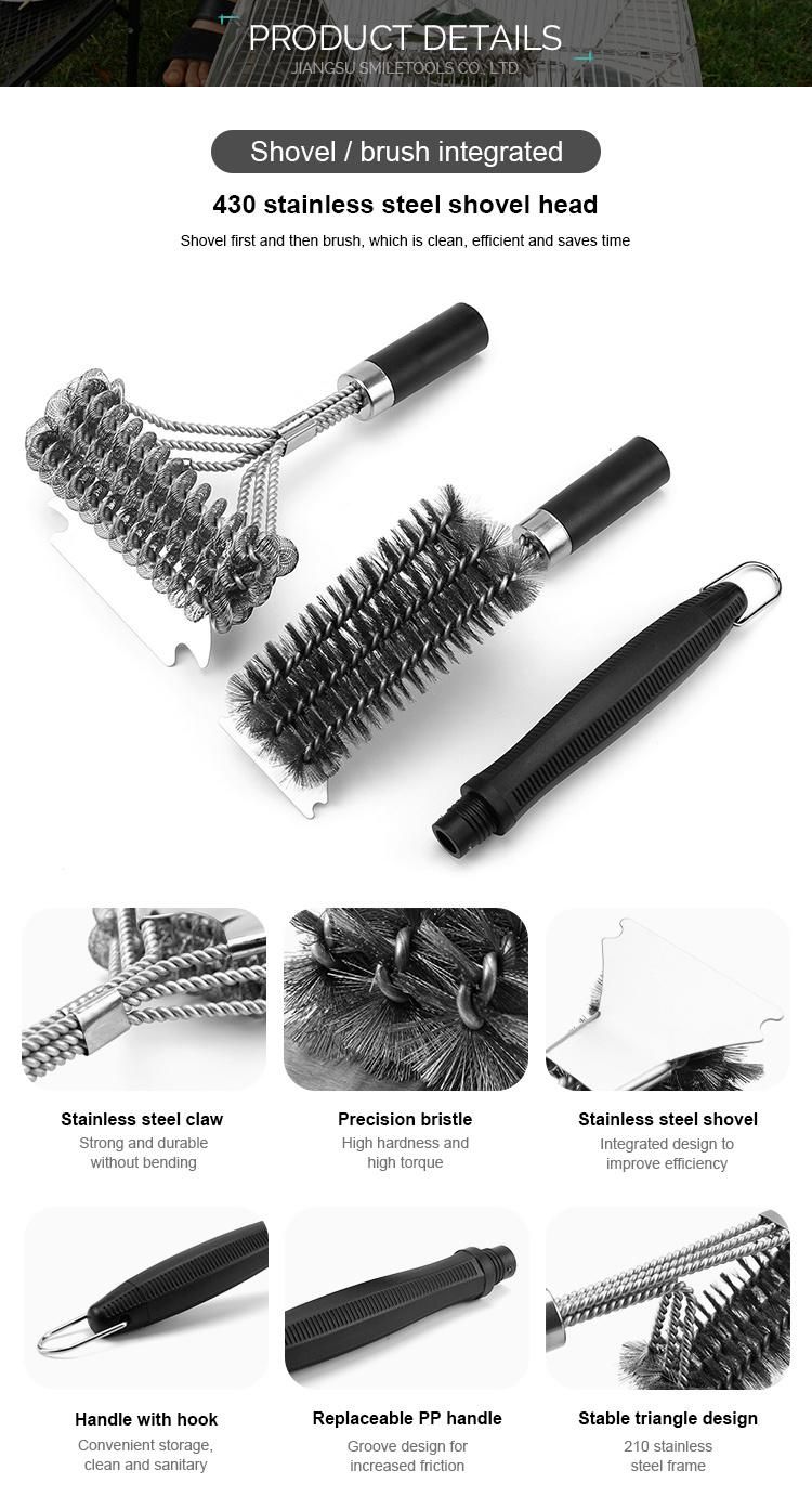 Wholesale Grill Cleaning Brush Set Vertical and Horizontal Wire Brush Heads One Detachable Handle