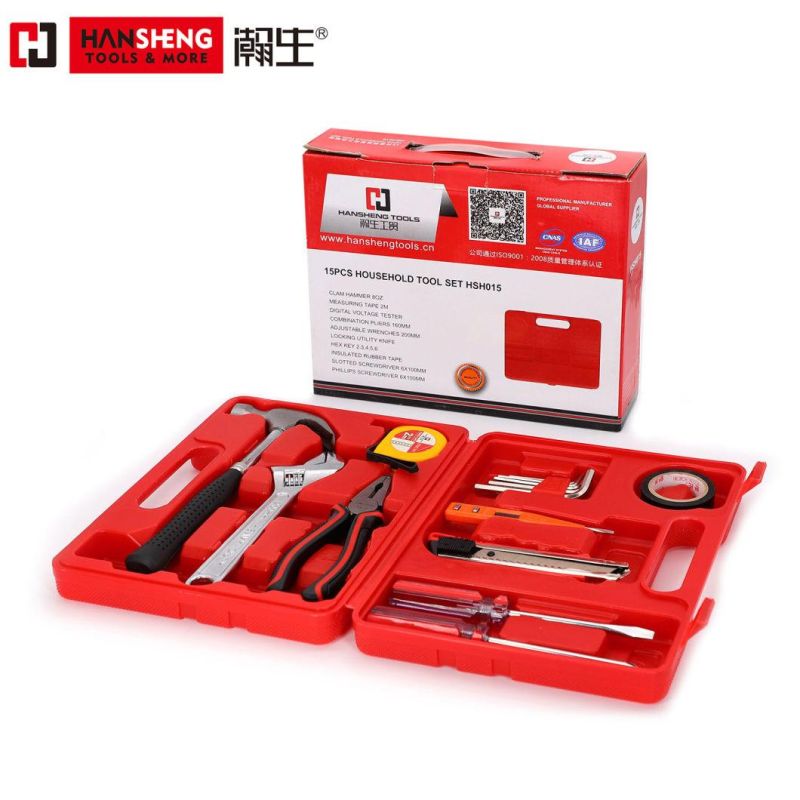 Household Set Tools, Plastic Toolbox, Combination, Set, Gift Tools, Made of Carbon Steel, CRV, Polish, Pliers, Wrench, Wire Clamp, Hammer, Snips, 12 Set