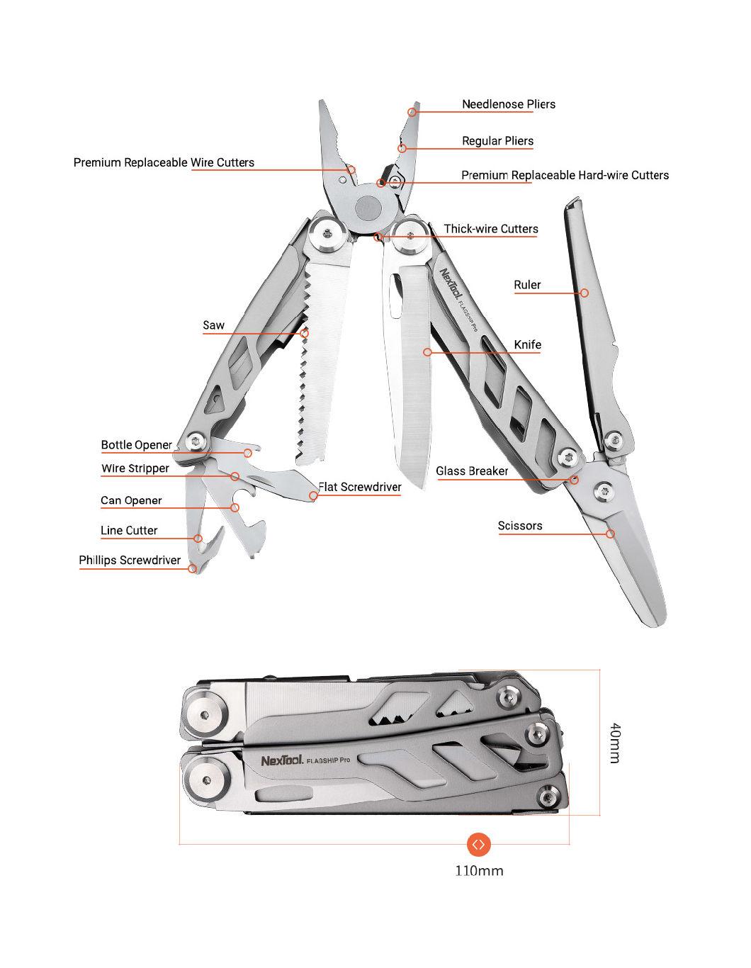 Nextool New Stainless Steel Pliers Outdoor Multitool with 16 Functions