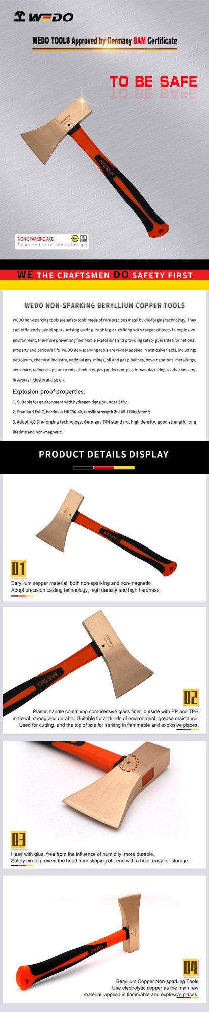 Wedo High Demand Non Sparking Tool Beryllium Copper Axe