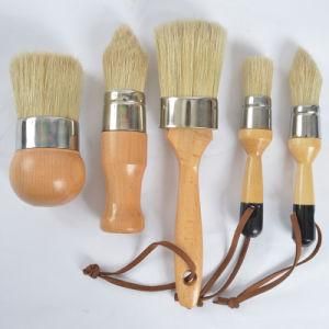 5PCS Natural Boar Hair Chalk Wax Paint Brush Set with Smooth Wooden Handle