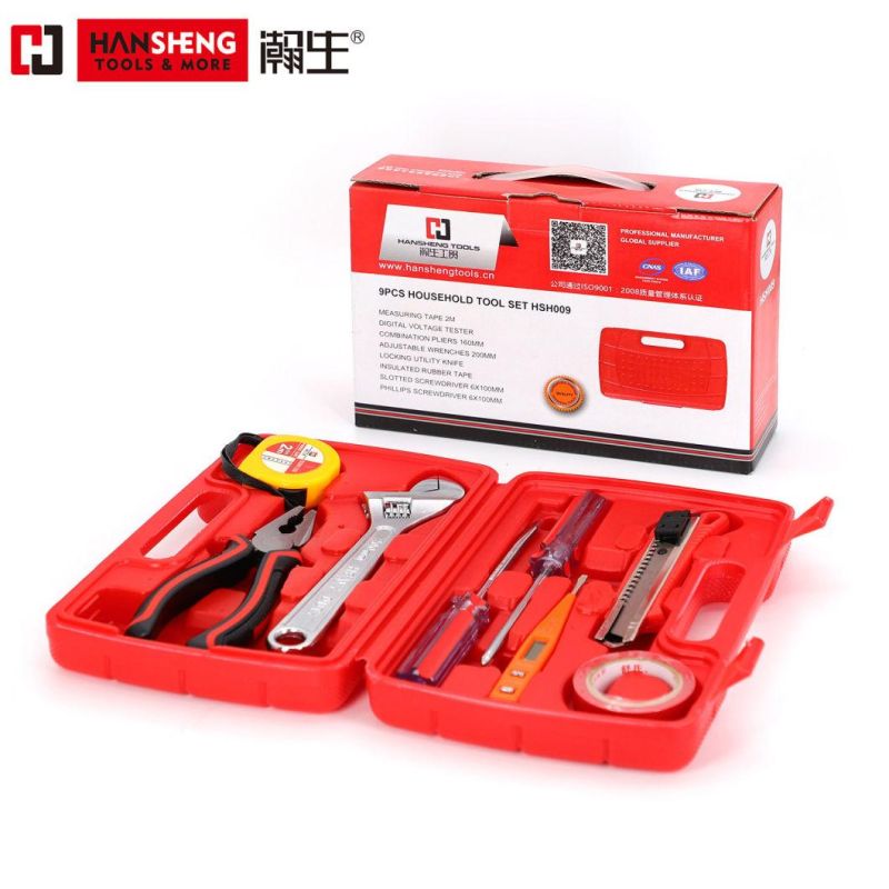 13 Set, Household Set Tools, Plastic Toolbox, Combination, Set, Gift Tools, Made of Carbon Steel, CRV, Polish, Pliers, Wrench, Wire Clamp, Hammer, Snips