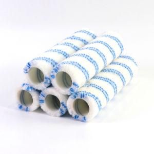 Polyester Fiber White and Blue Stripes Roller Yellow Plastic Handle Paint Roller Brush