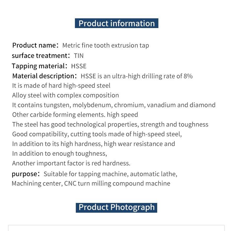 Hsse-M42 with Tin Forming Taps M1 M1.2 M1.4 M1.6 M1.7 M1.8 M2 M2.2 M2.5 M2.6 M3 M3.5 M4 M5 M6 Metric Machine Roll Fine Thread Screw Tap