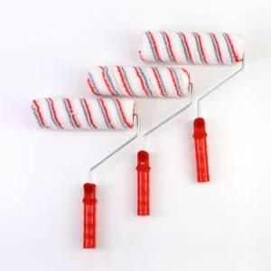 White Polyester Fiber Red Stripes Roller Red Plastic Handle Paint Roller Brush