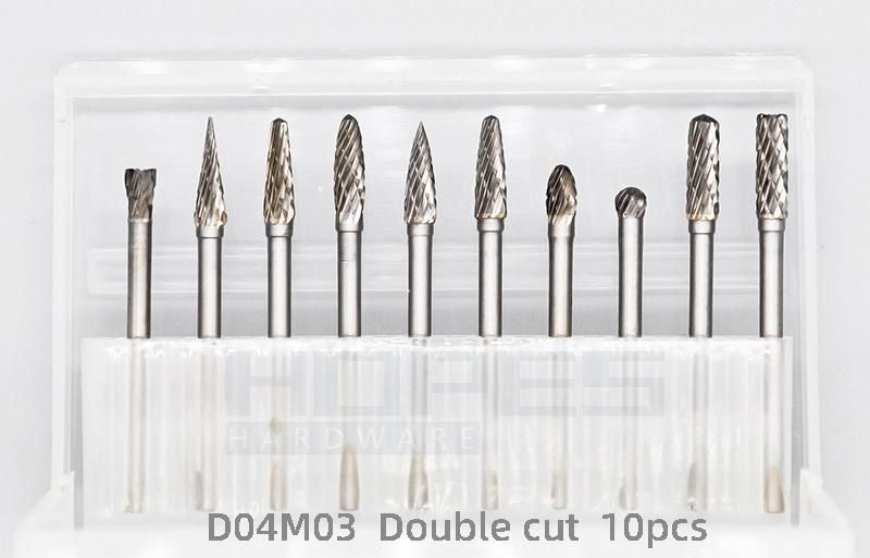 10PCS Rotary File Tungsten Carbide Burr Set with Single Double Cut Tooth 3mm Shank Grinding Bits Kit