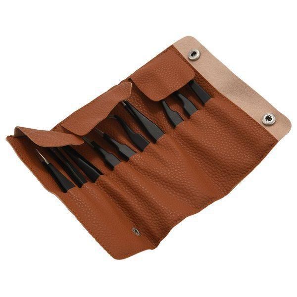 Leather Bag Set Anti-Static Stainless Steel Tweezers I366319